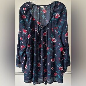 Floral Navy Women's Top Faded Glory size 1X 16W